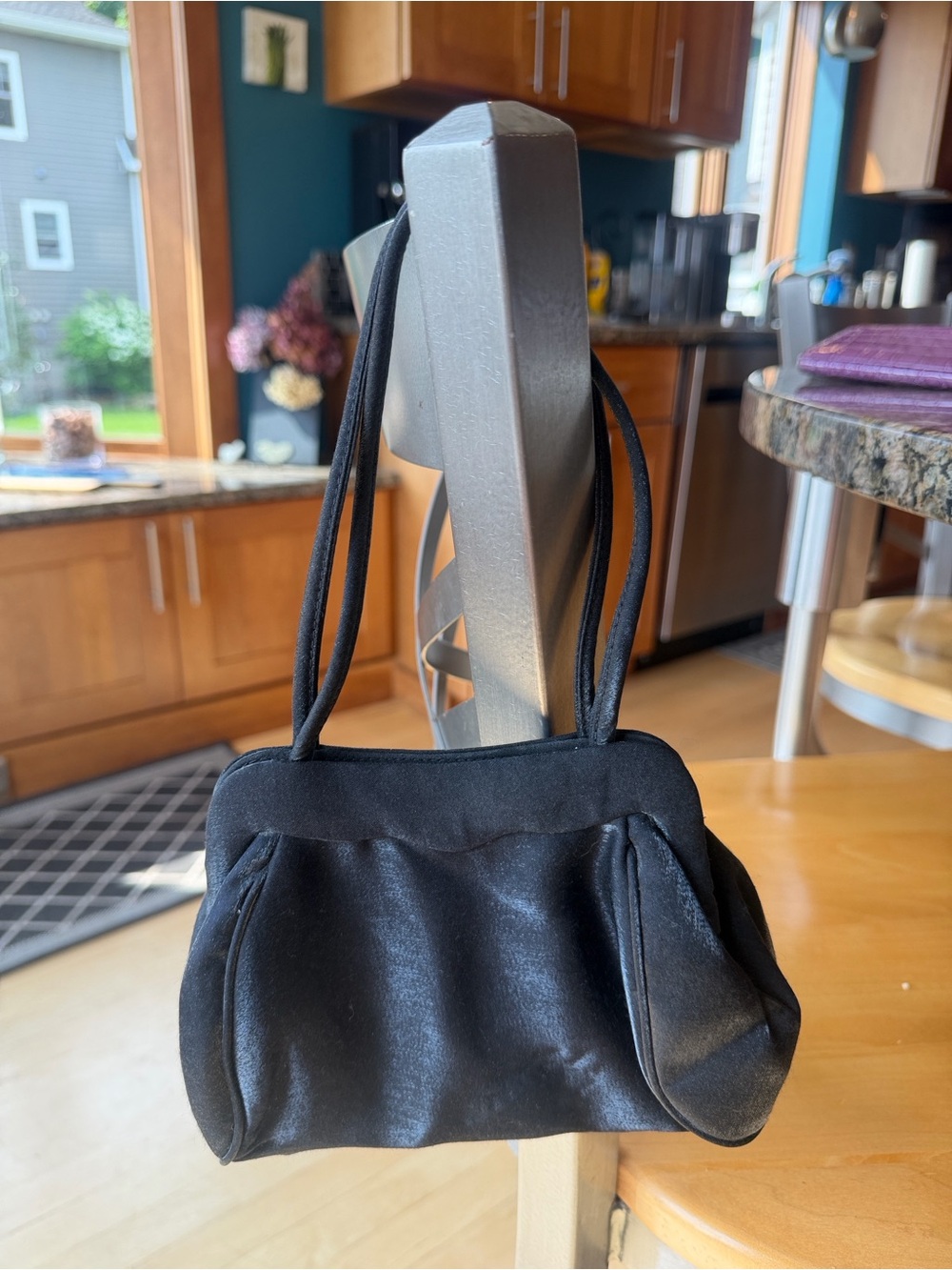 Classic Black Satin Shoulder Bag - Elegant Evening Purse
